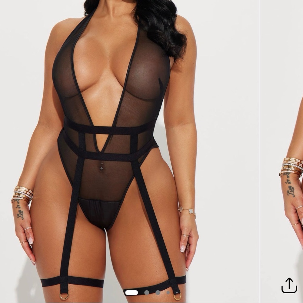 Fashion Nova Black Sheer Strappy Halter Teddy